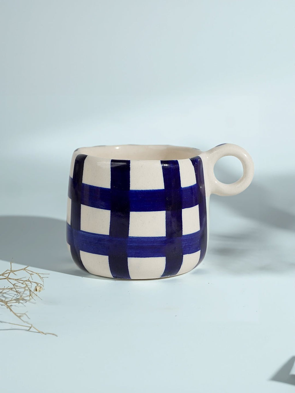Blue and White Checkered Ceramic Mugs - The Golden Theory
