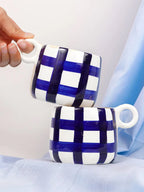Blue and White Checkered Ceramic Mugs - The Golden Theory
