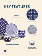 Blue and White Patterned Ceramic Dinner Set - Set of 18 - The Golden Theory