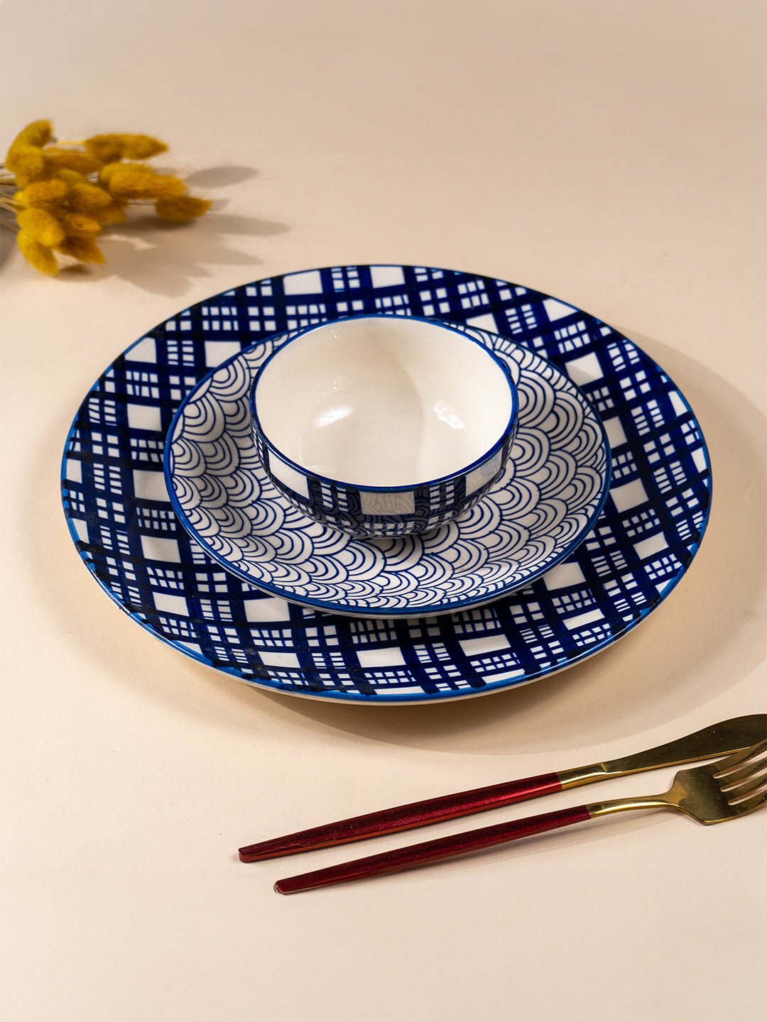 Blue and White Patterned Ceramic Dinner Set - Set of 18 Secondary image