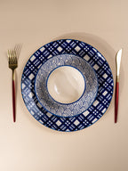 Blue and White Patterned Ceramic Dinner Set - Set of 18 - The Golden Theory