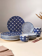 Blue and White Patterned Ceramic Dinner Set - Set of 18 - The Golden Theory