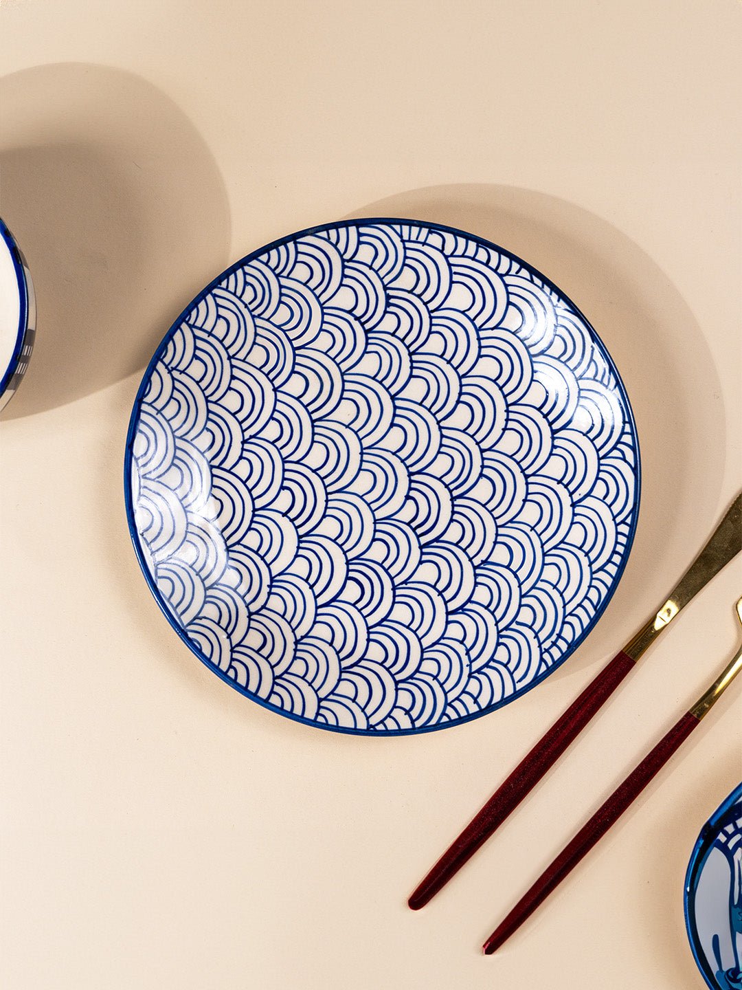 Blue and White Patterned Ceramic Quarter Plate Secondary image