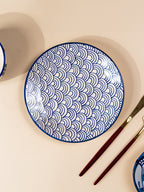 Blue and White Patterned Ceramic Quarter Plate - The Golden Theory
