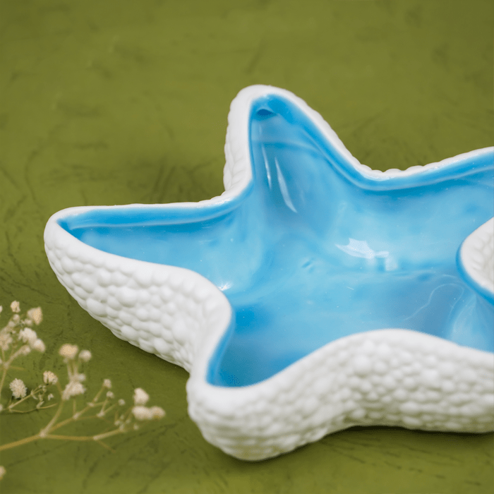Blue and White Starfish-Shaped Ceramic Trinket Dish - The Golden Theory