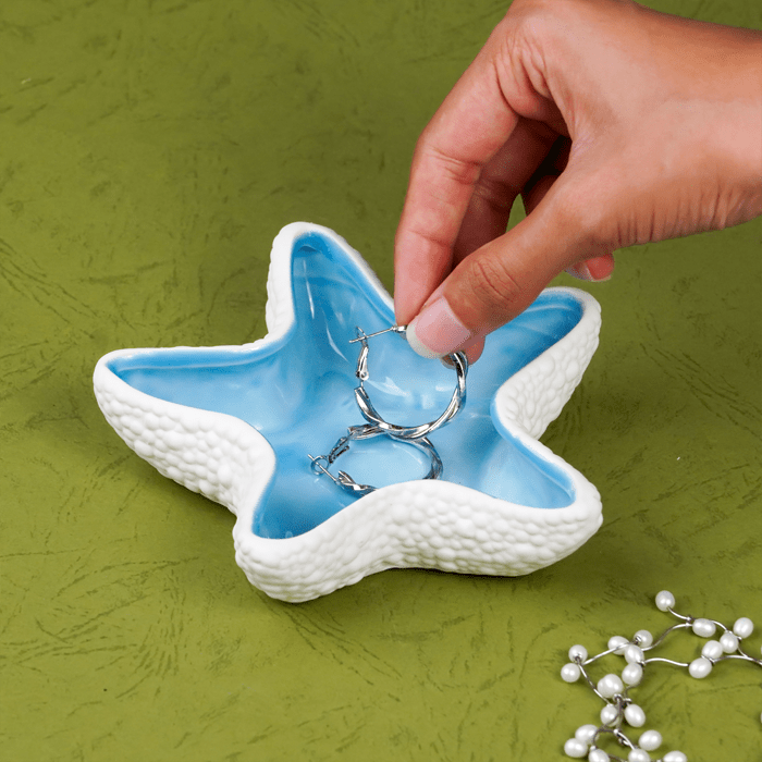 Blue and White Starfish-Shaped Ceramic Trinket Dish - The Golden Theory