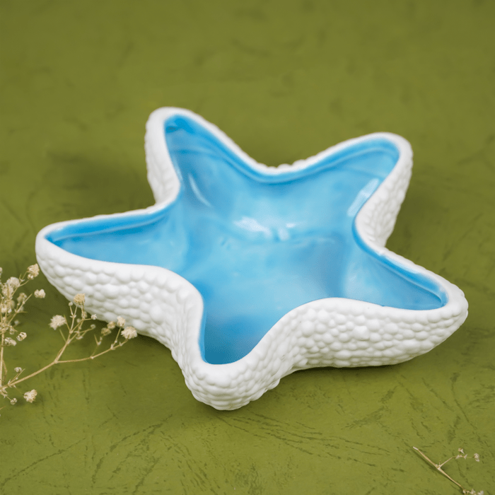 Blue and White Starfish-Shaped Ceramic Trinket Dish - The Golden Theory