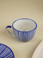 Blue and White Striped Ceramic Cup & Saucer - The Golden Theory