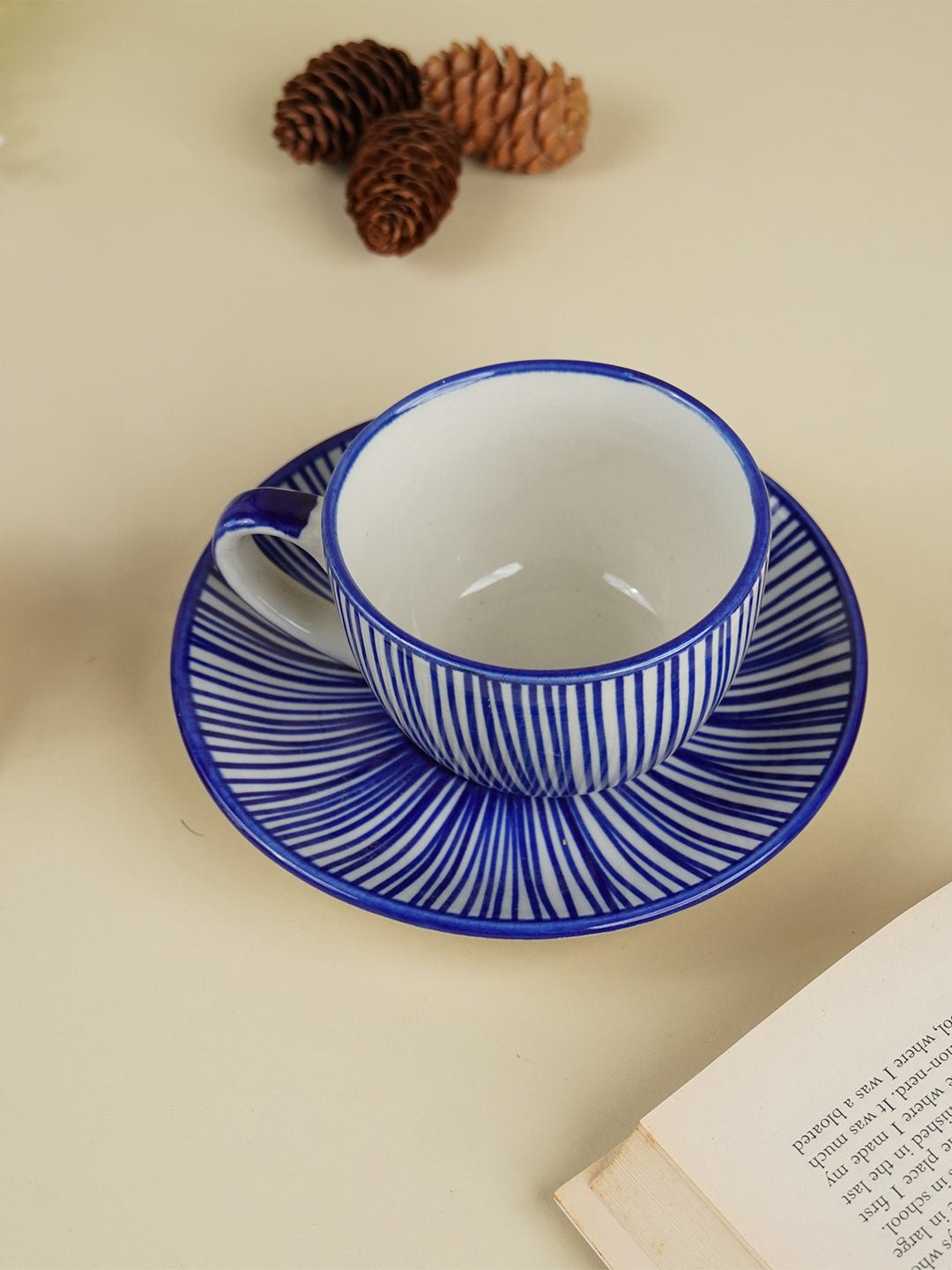 Blue and White Striped Ceramic Cup & Saucer Secondary image