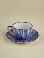 Blue and White Striped Ceramic Cup & Saucer - The Golden Theory