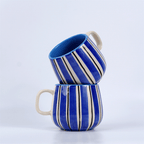 Blue and White Striped Ceramic Mug - The Golden Theory