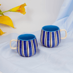 Blue and White Striped Ceramic Mug - The Golden Theory