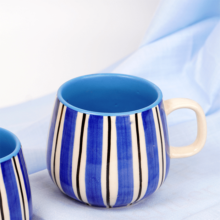 Blue and White Striped Ceramic Mug Secondary image