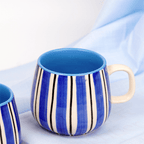 Blue and White Striped Ceramic Mug - The Golden Theory