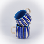 Blue and White Striped Ceramic Mug - The Golden Theory
