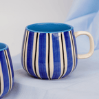 Blue and White Striped Ceramic Mug - The Golden Theory
