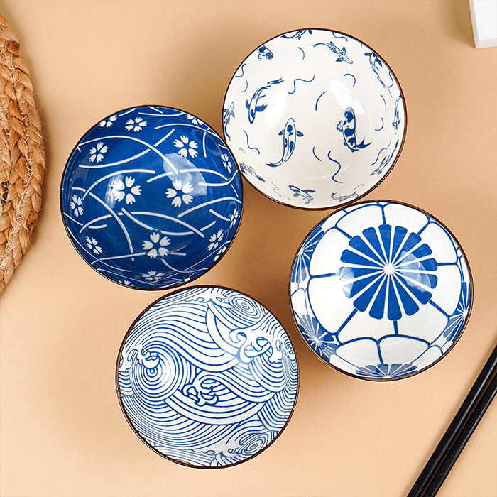 Blue Artwork Ceramic Bowls Set of 4 - The Golden Theory