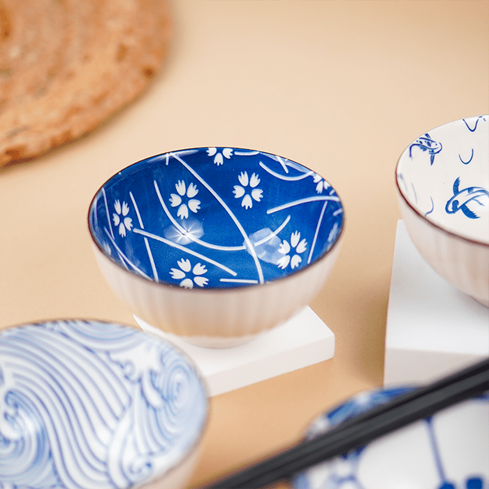 Blue Artwork Ceramic Bowls Set of 4 - The Golden Theory