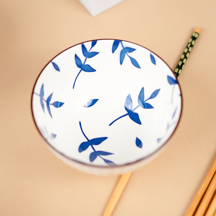 Blue Artwork Ceramic Bowls Set of 6 with Chopsticks - The Golden Theory