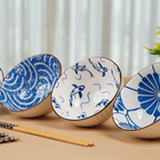 Blue Artwork Ceramic Bowls Set of 6 with Chopsticks - The Golden Theory