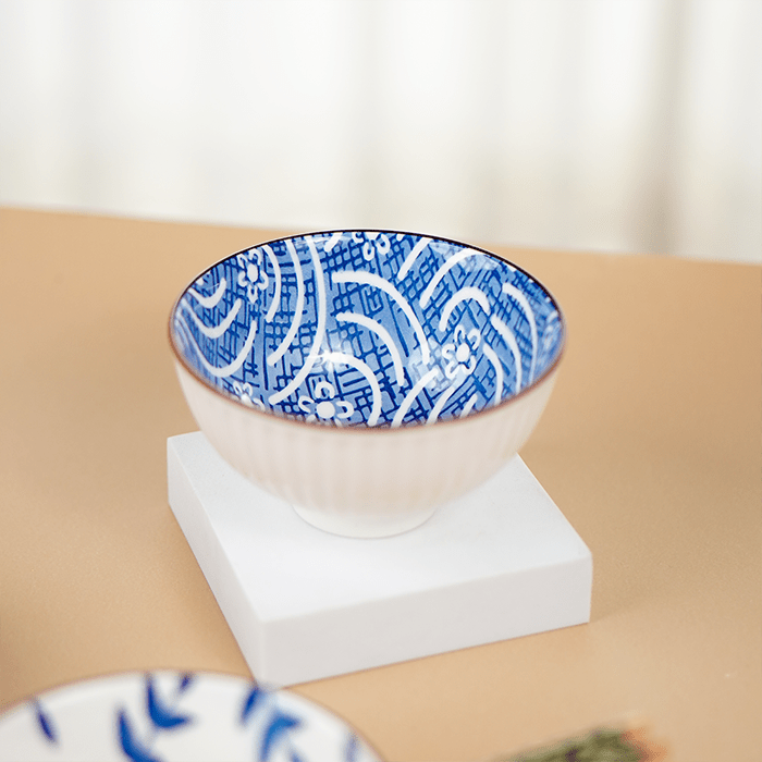 Blue Artwork Ceramic Bowls Set of 6 with Chopsticks - The Golden Theory