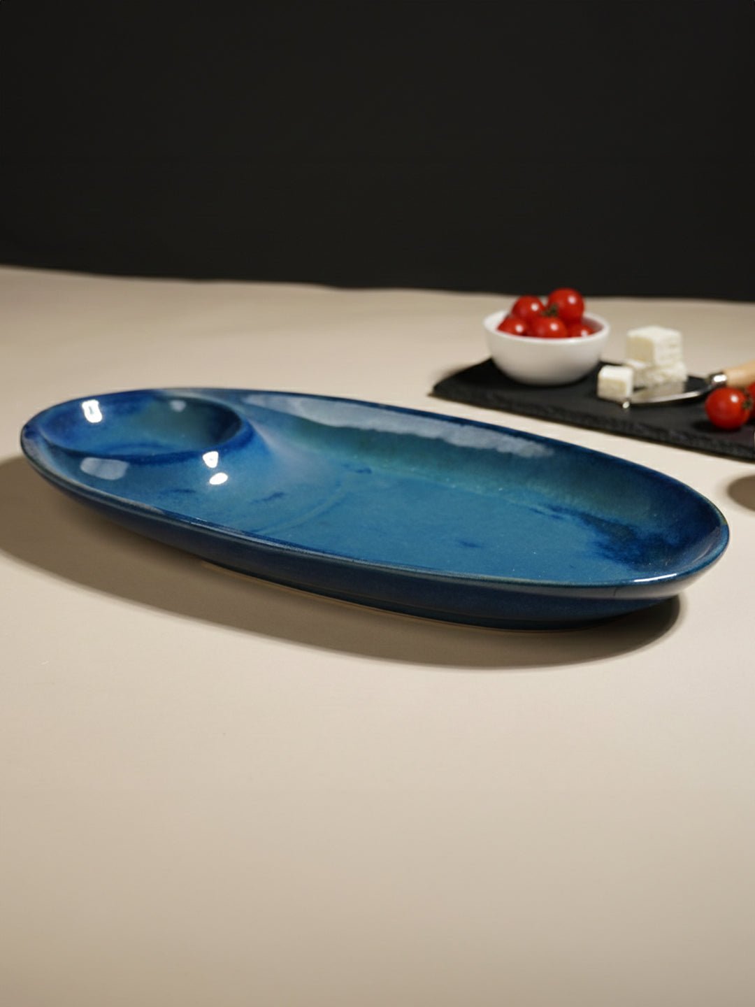 Blue Ceramic Chip and Dip Platter - The Golden Theory
