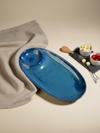 Blue Ceramic Chip and Dip Platter - The Golden Theory