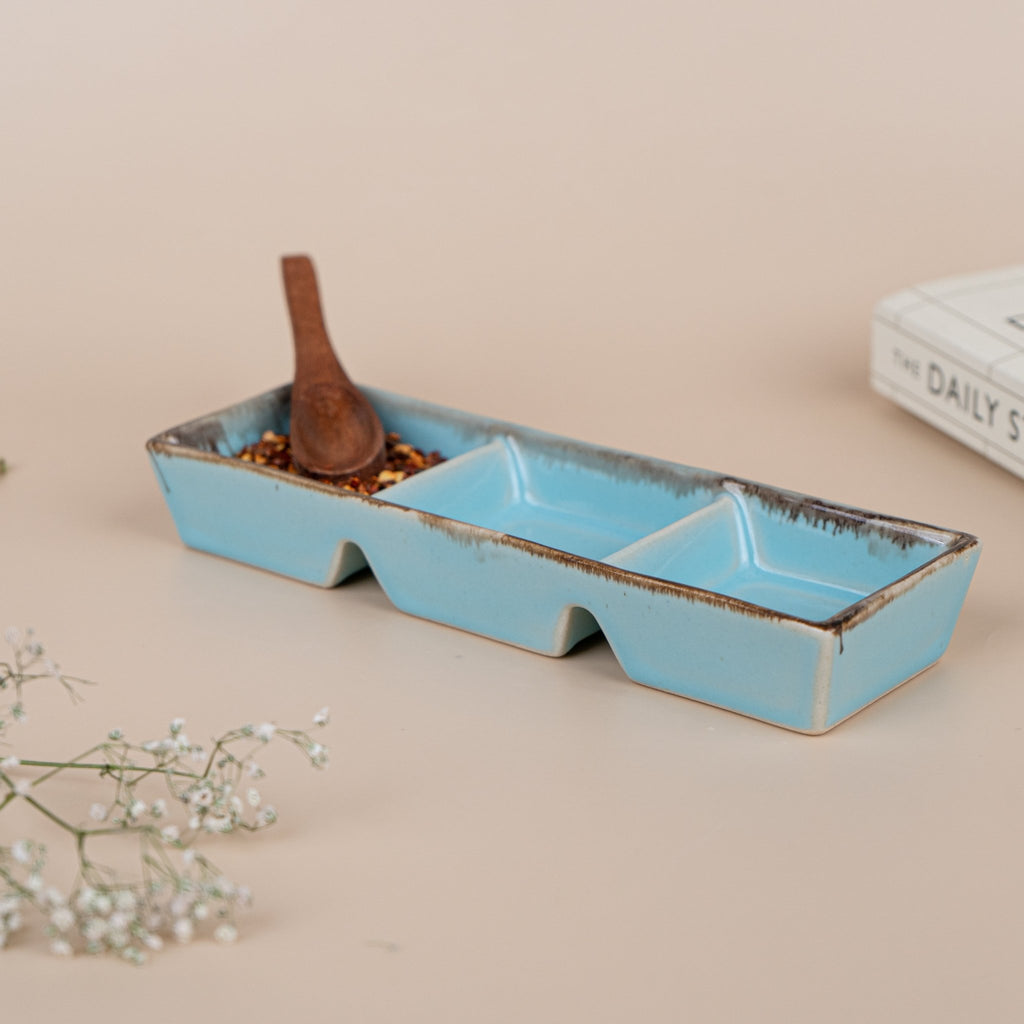 Blue Ceramic Chutney Platter - The Golden Theory