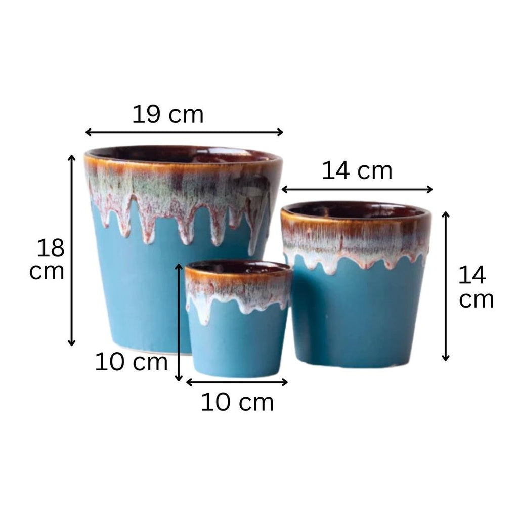 Blue Ceramic Flower Pots | Set of 3 - The Golden Theory