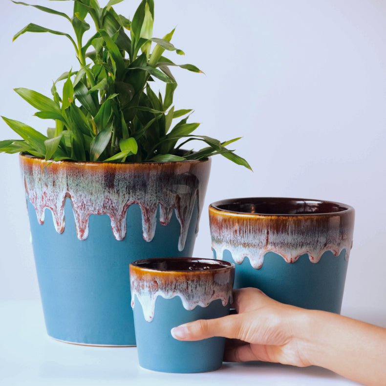 Blue Ceramic Flower Pots | Set of 3 - The Golden Theory