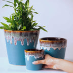 Blue Ceramic Flower Pots | Set of 3 - The Golden Theory