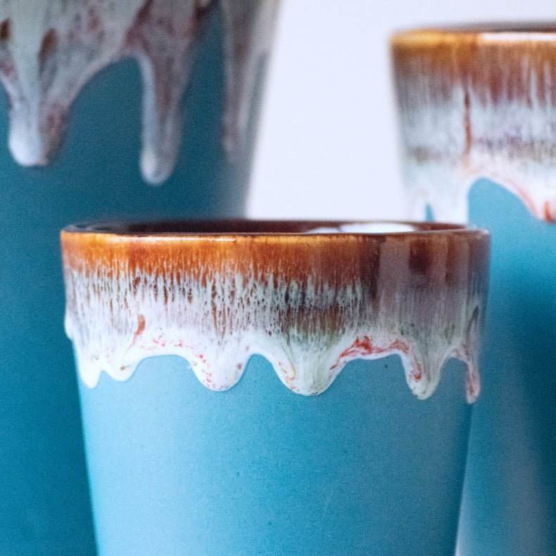 Blue Ceramic Flower Pots | Set of 3 - The Golden Theory