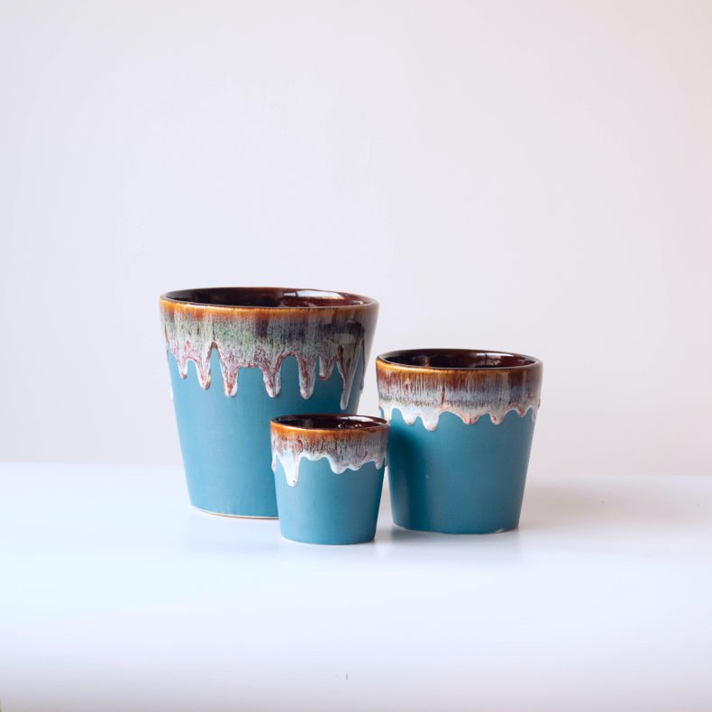 Blue Ceramic Flower Pots | Set of 3 - The Golden Theory