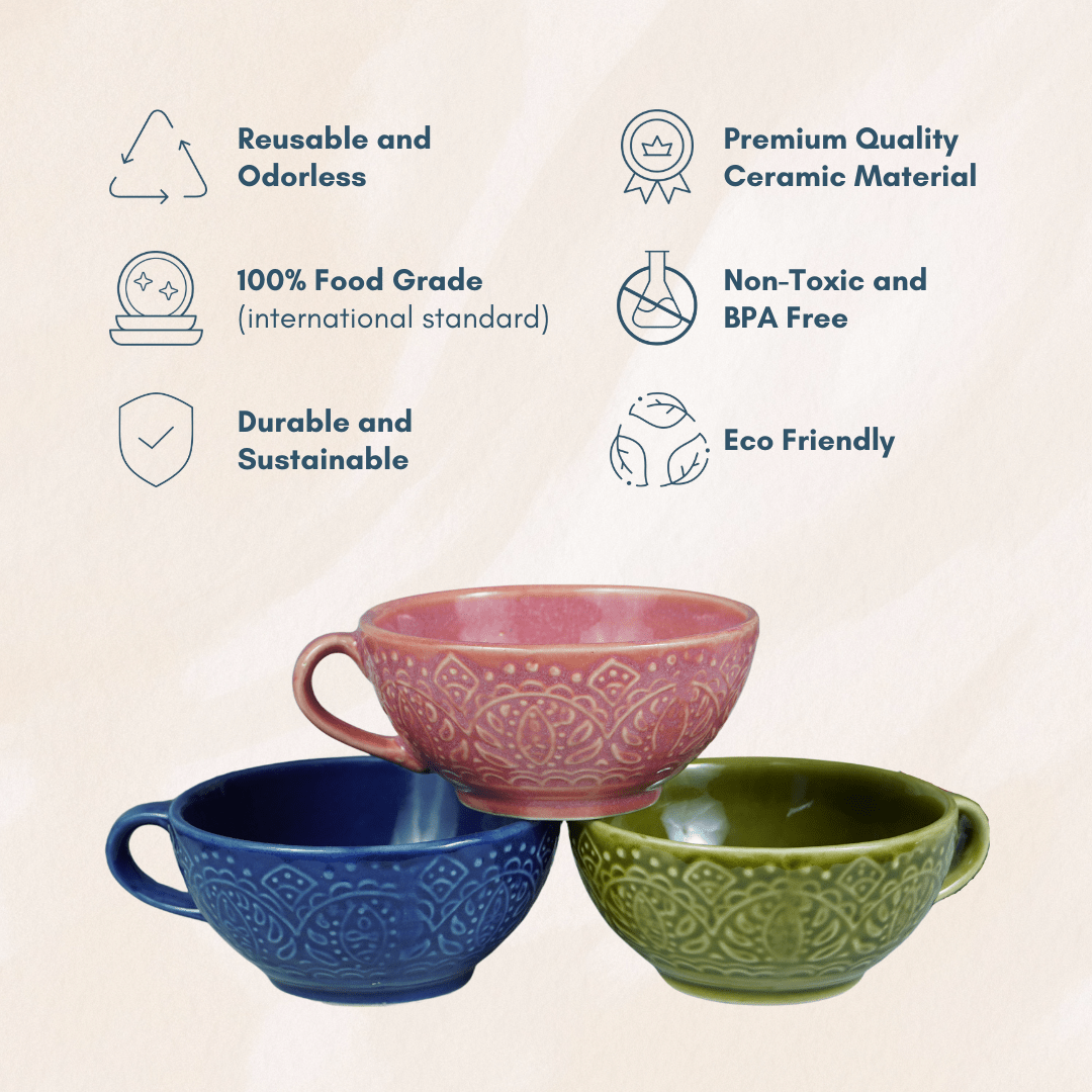 Blue Ceramic Latte Mug with Design - The Golden Theory