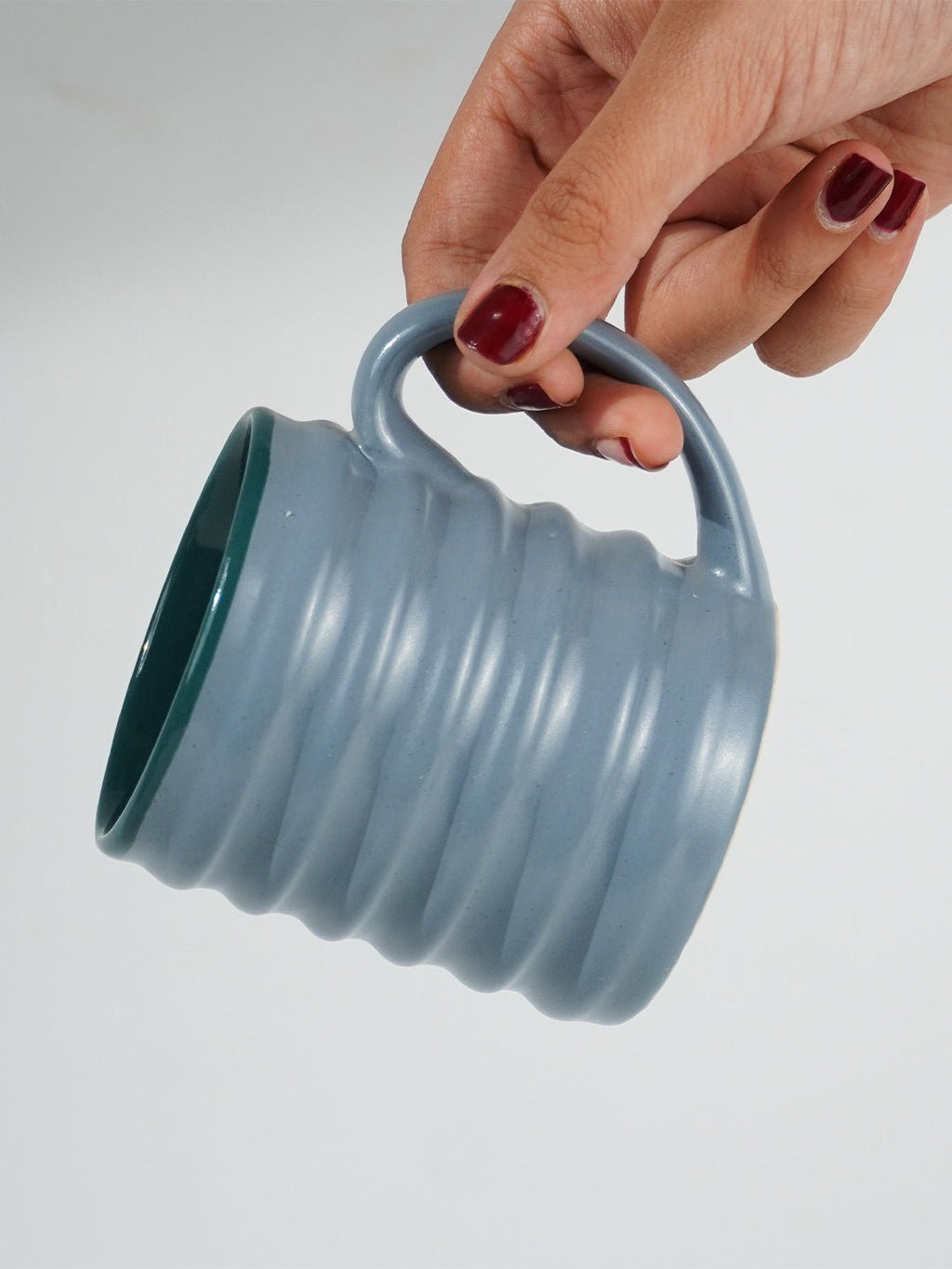 Blue Ceramic Mug with Ribbed Texture - The Golden Theory
