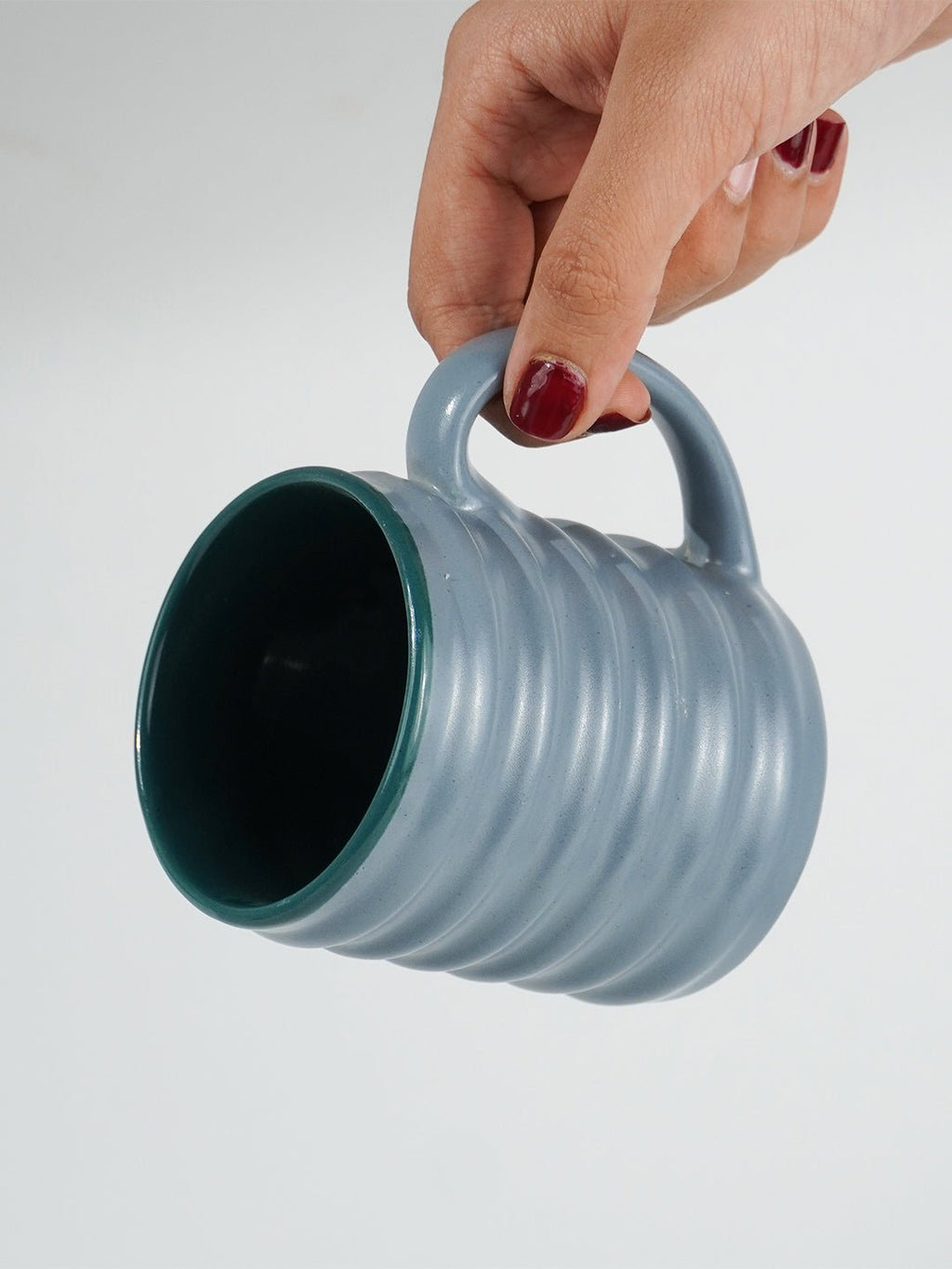 Blue Ceramic Mug with Ribbed Texture - The Golden Theory