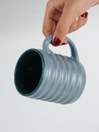 Blue Ceramic Mug with Ribbed Texture - The Golden Theory