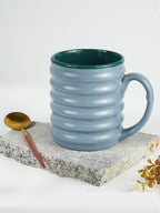 Blue Ceramic Mug with Ribbed Texture - The Golden Theory