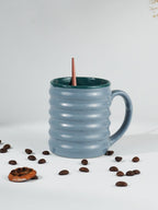 Blue Ceramic Mug with Ribbed Texture - The Golden Theory