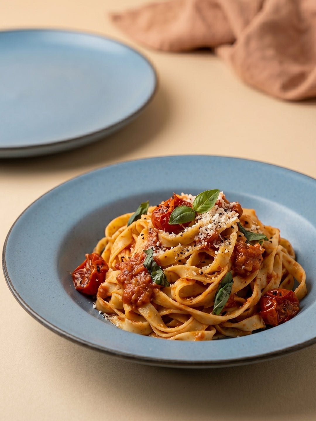 Blue Ceramic Pasta Bowl with Plate - The Golden Theory