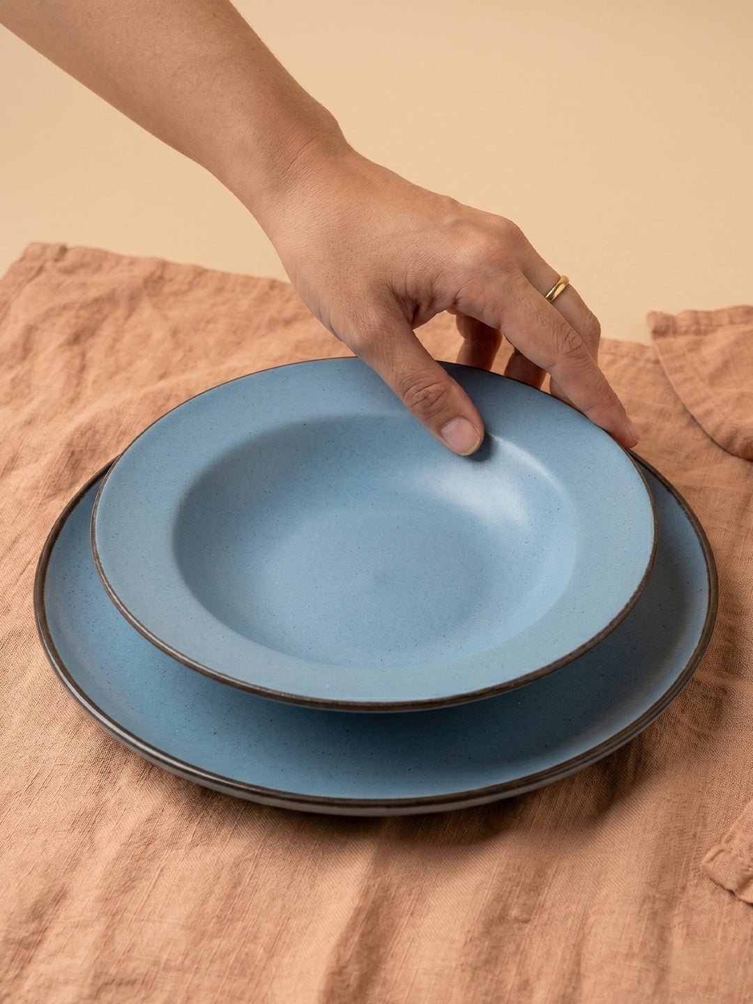 Blue Ceramic Pasta Bowl with Plate - The Golden Theory