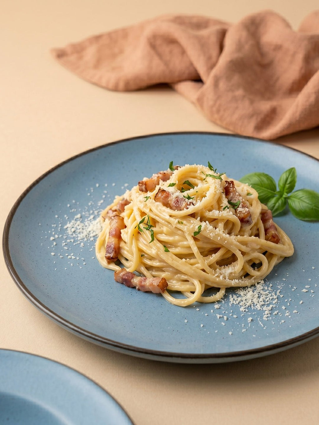 Blue Ceramic Pasta Bowl with Plate - The Golden Theory