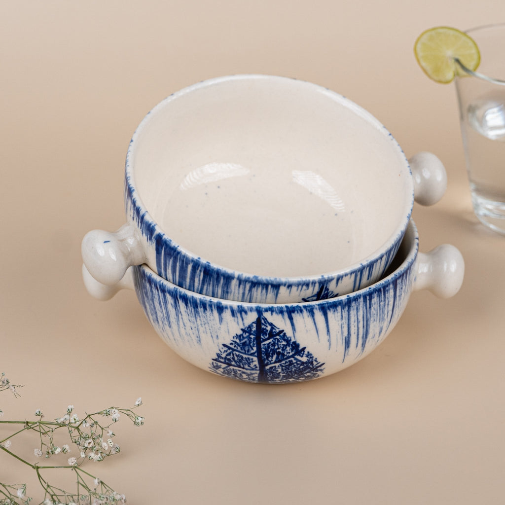 Blue Ceramic Serving Bowl with Handle | Set of 2 - The Golden Theory