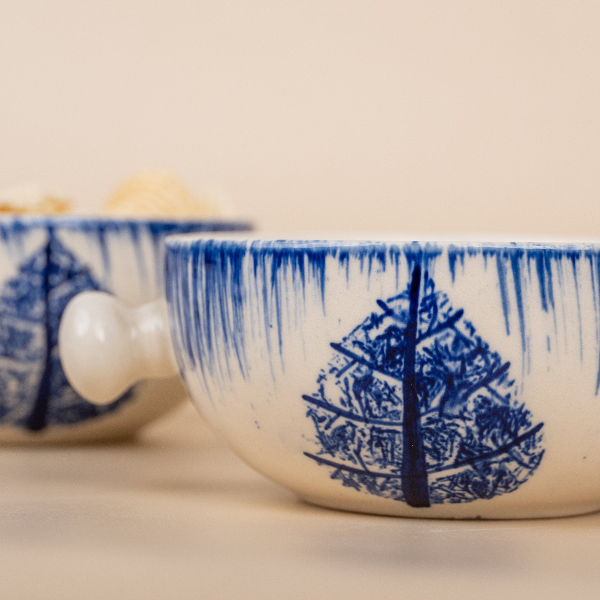 Blue Ceramic Serving Bowl with Handle | Set of 2 - The Golden Theory