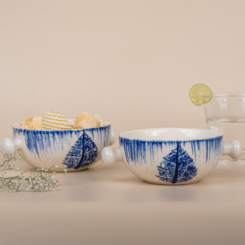 Blue Ceramic Serving Bowl with Handle | Set of 2 - The Golden Theory