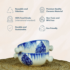Blue Ceramic Serving Bowl with Handle | Set of 2 - The Golden Theory