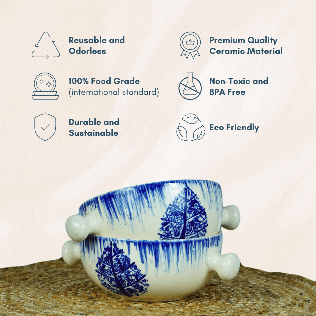 Blue Ceramic Serving Bowl with Handle | Set of 2 - The Golden Theory