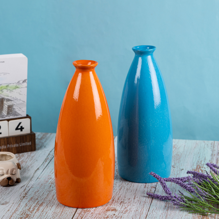 Blue Color Bottle-Shaped Long Flower Vase