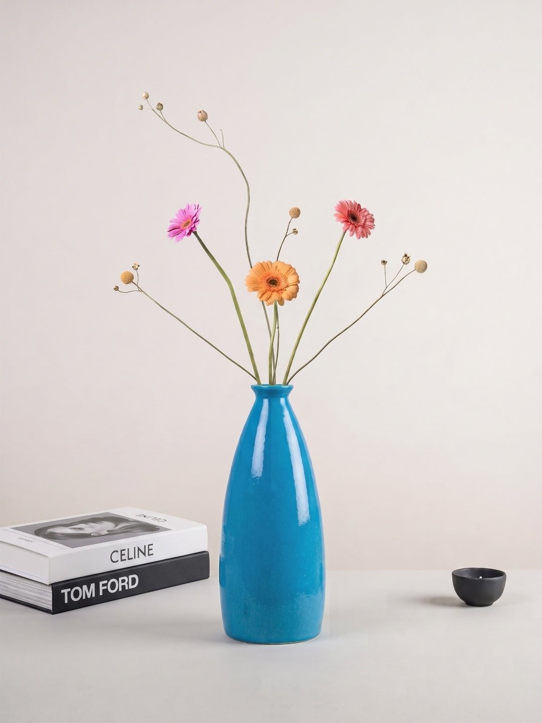 Blue Color Bottle-Shaped Long Flower Vase - The Golden Theory Main image