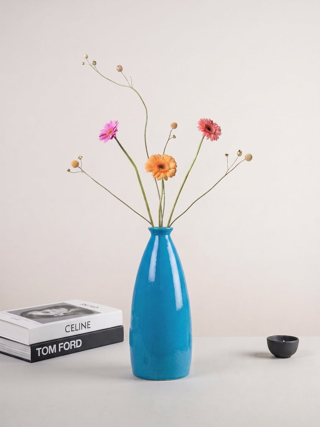 Blue Color Bottle-Shaped Long Flower Vase - The Golden Theory